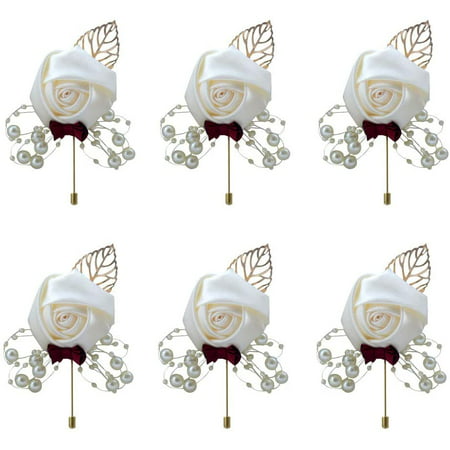 Red Wine Suitable for Best Man and Best Man Suitable for Weddings Dances 6-Piece Wedding Groom Rose Corsage with pins Parties etc. 